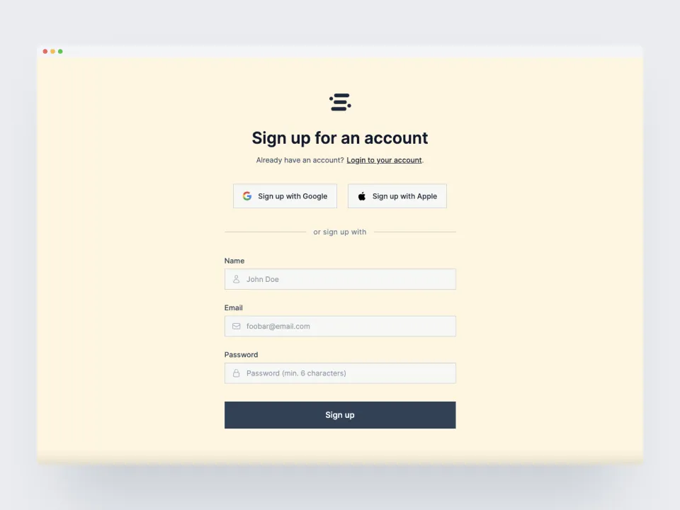 Wavvy template signup page